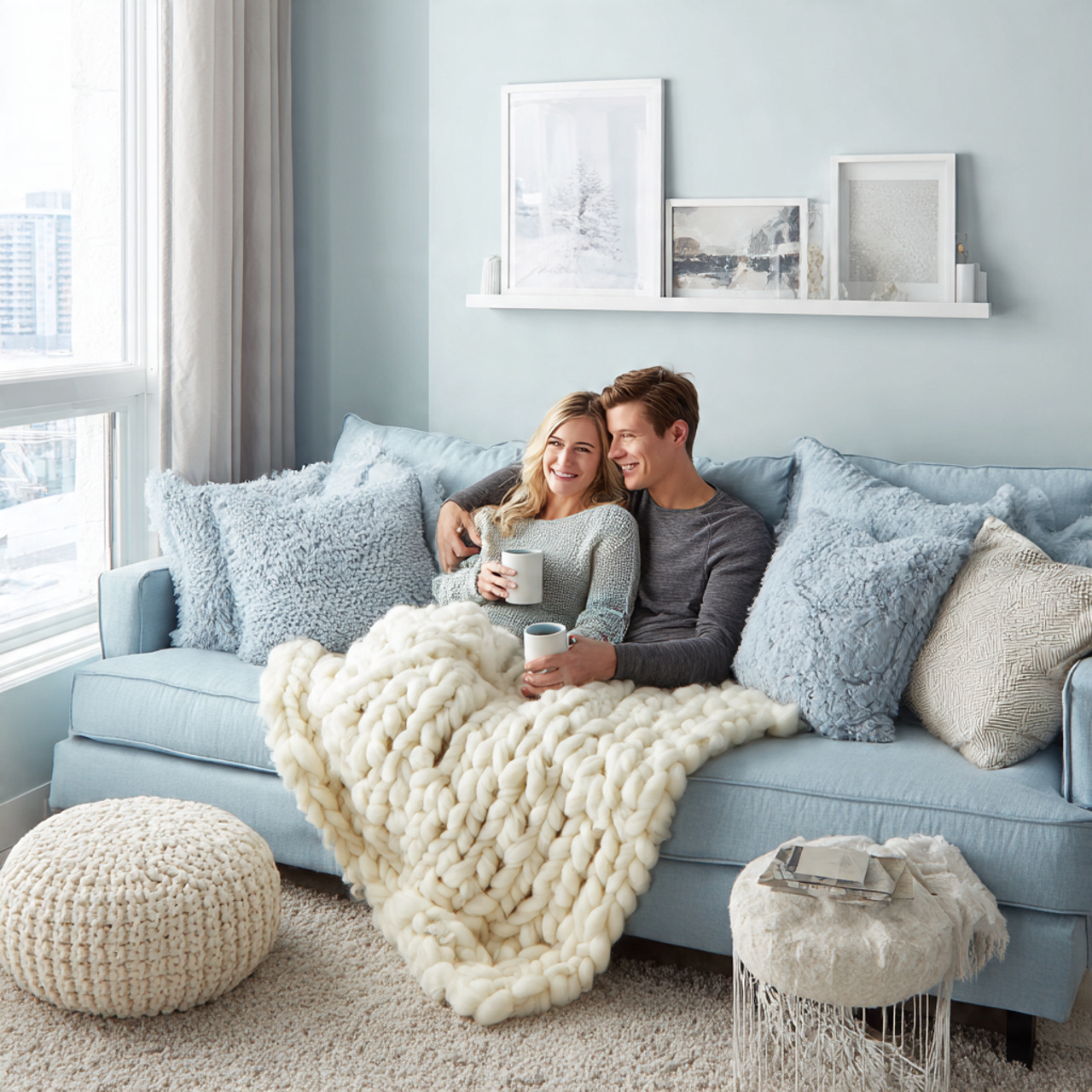 cozy living room showcasing blue living room