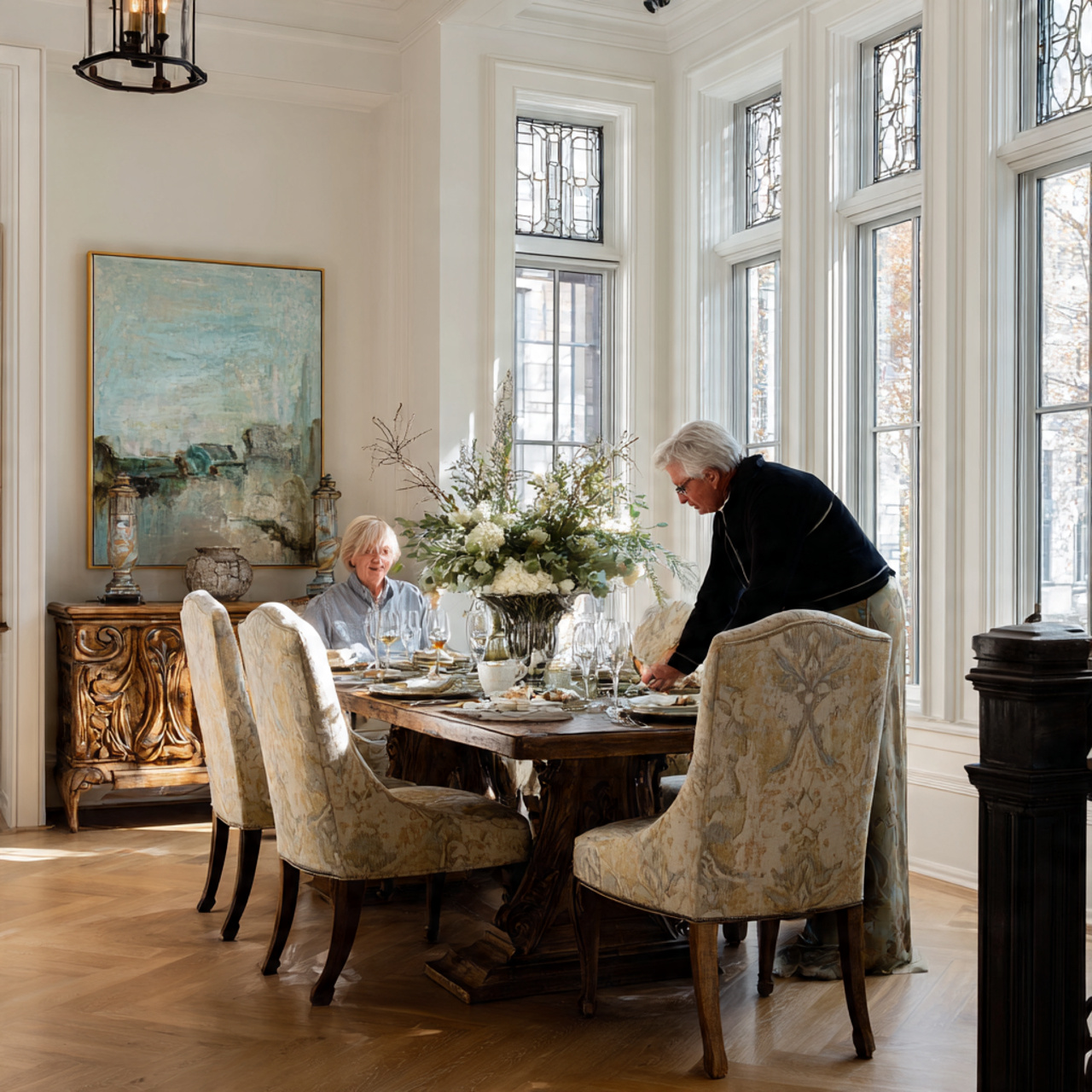 elegant dining room featuring a wooden table