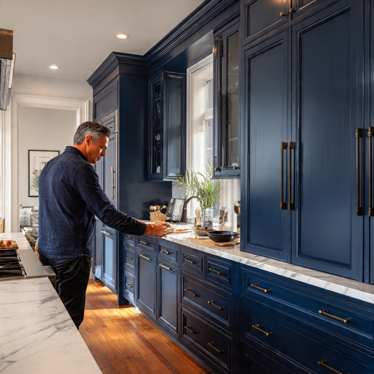 elegant kitchen featuring deep midnight blue cabinets 1