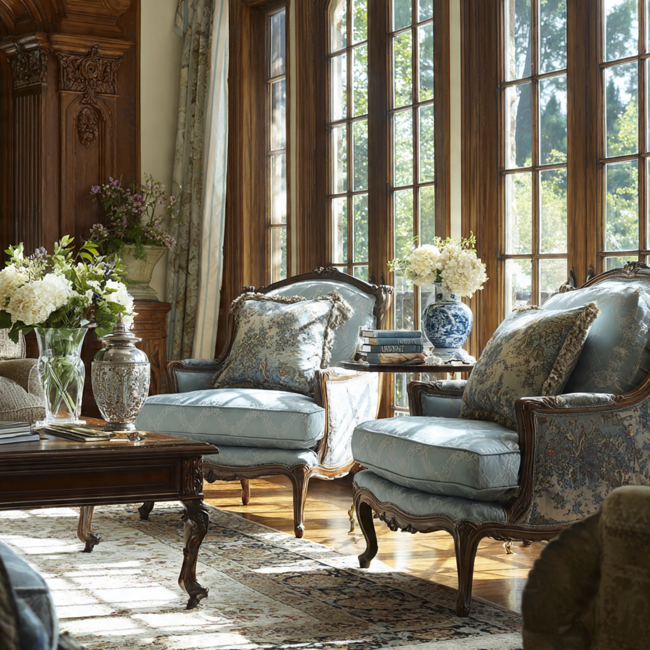 elegant living room featuring blue living room