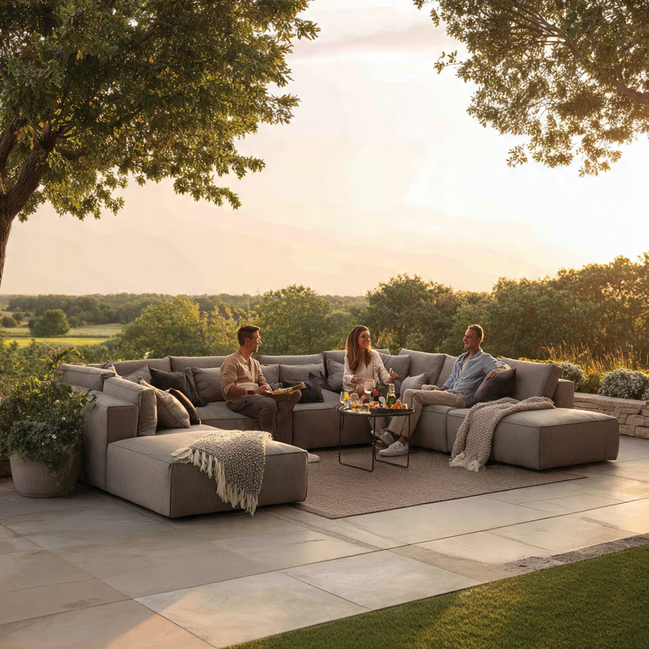 large outdoor sectional sofa arranged in an