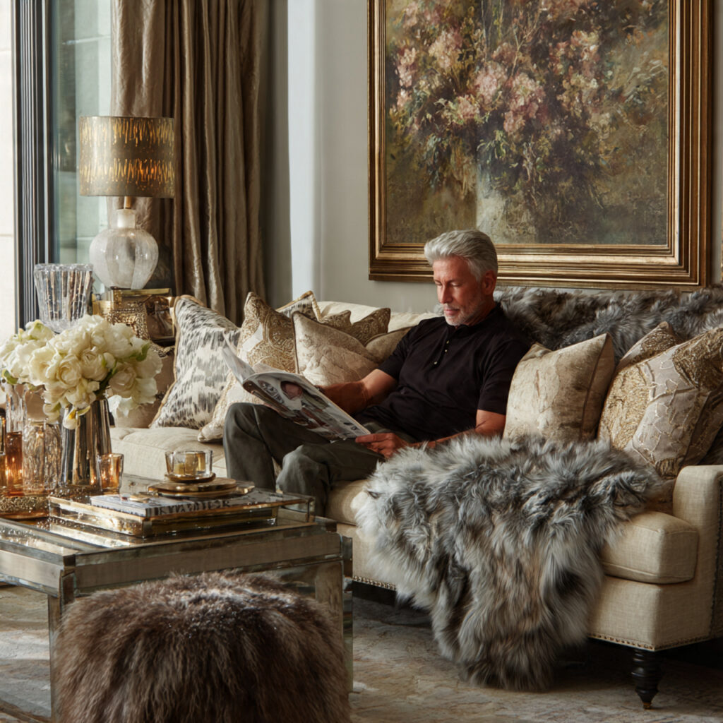 luxury living room featuring a sofa adorned
