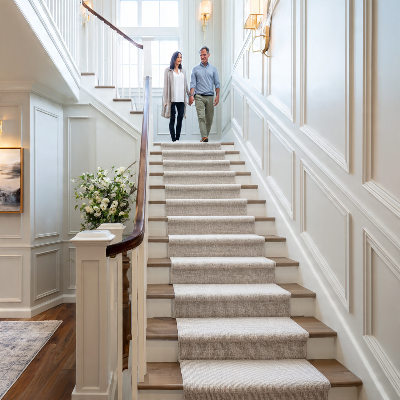 modern home staircase featuring elegant wainscoting along