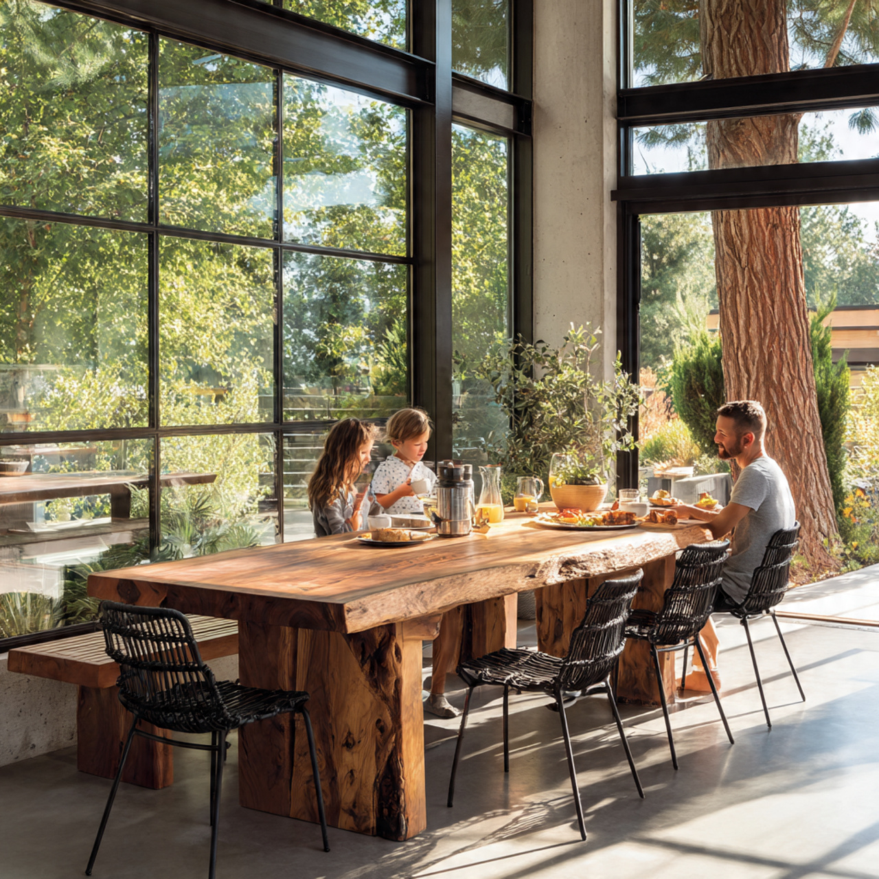 modern indoor dining space featuring a sturdy