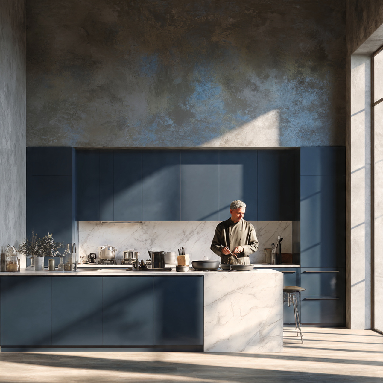 modern kitchen with deep indigo matte finish 1