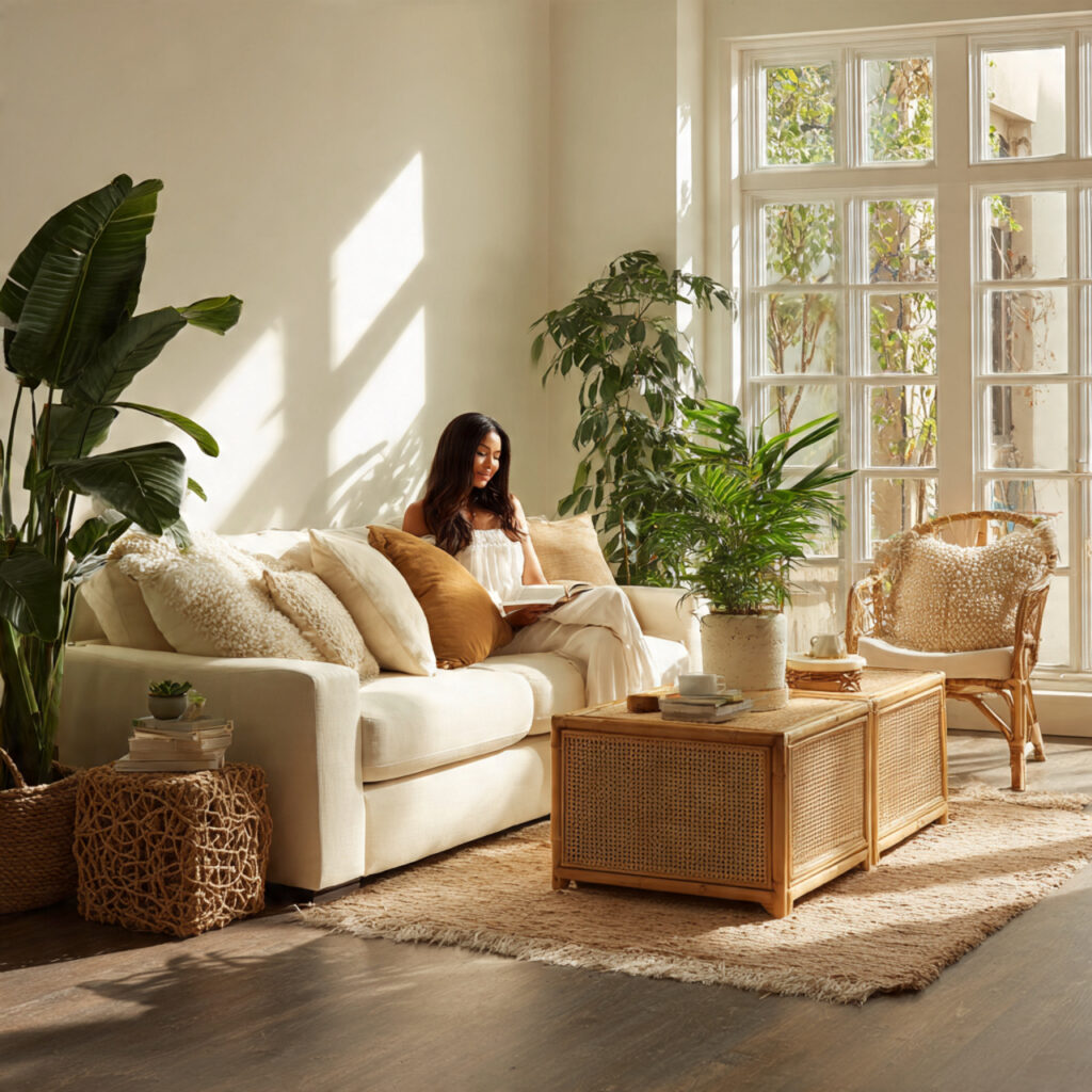 modern living room featuring a sofa paired