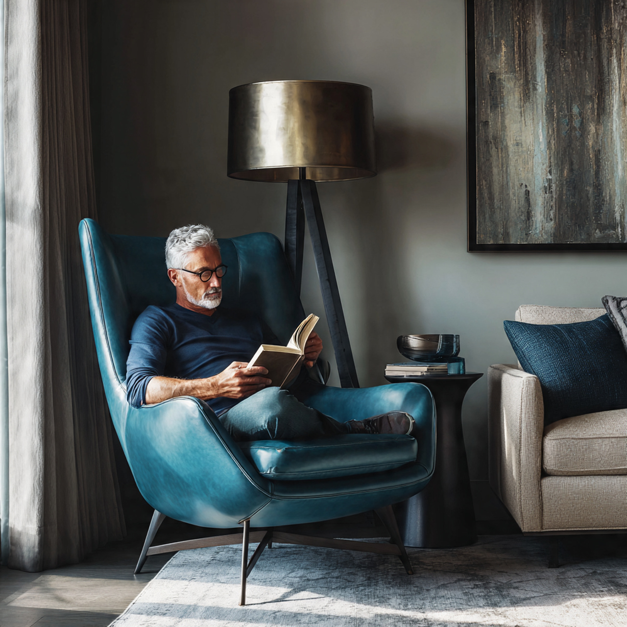 modern living room showcasing blue living room