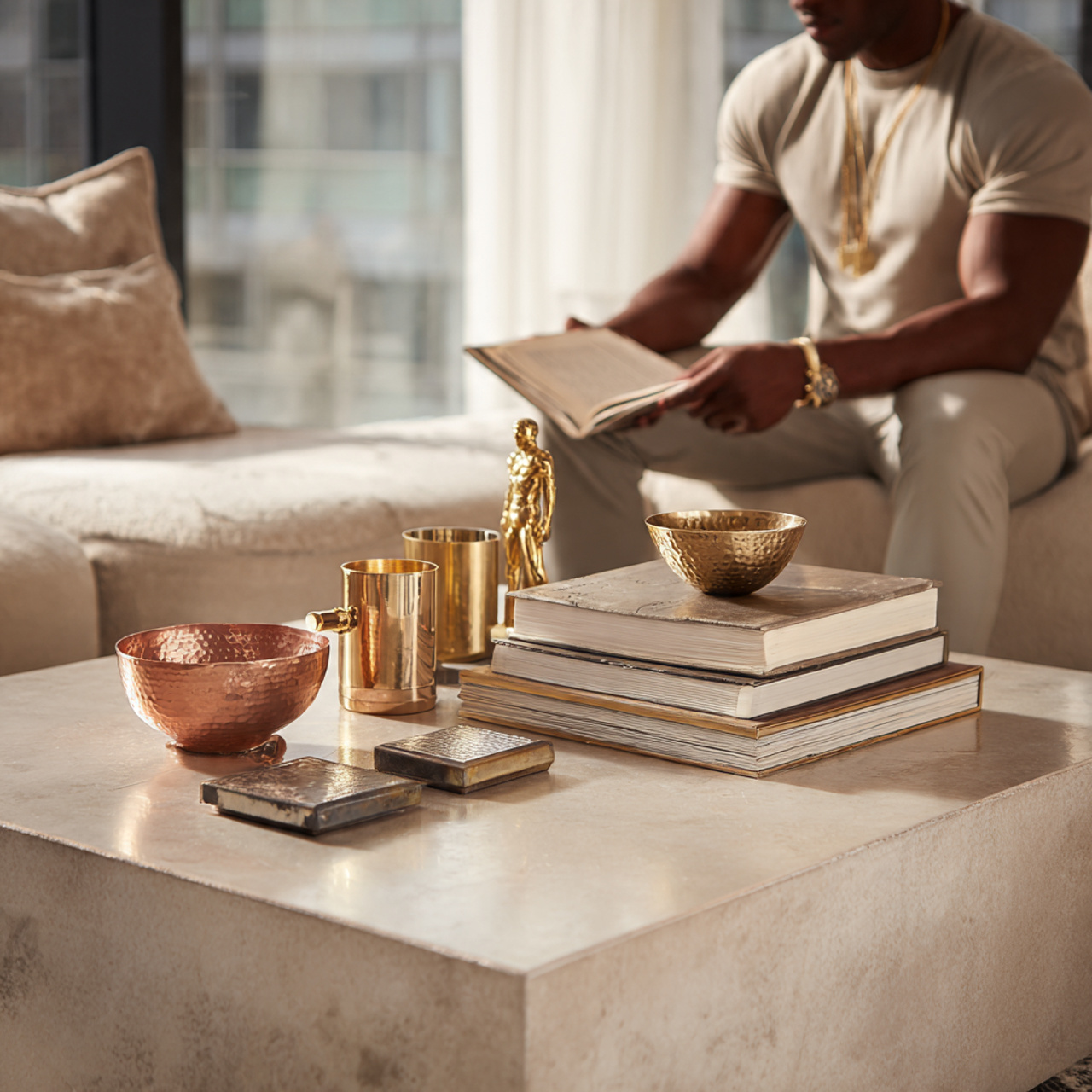 modern living space with a coffee table