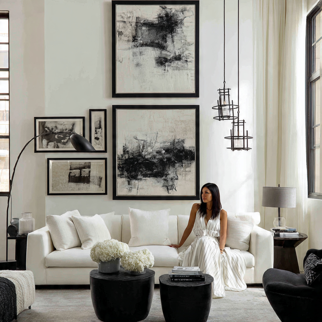modern white living room with crisp white