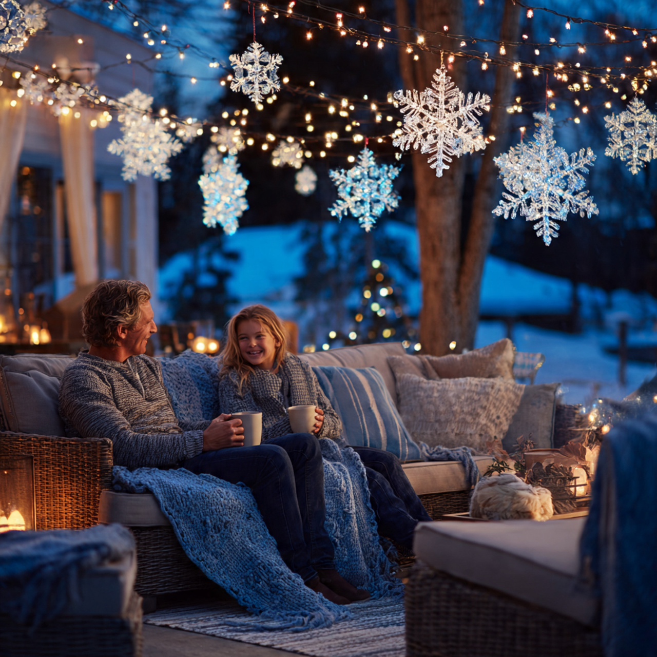 outdoor backyard patio decorated with heavy duty string