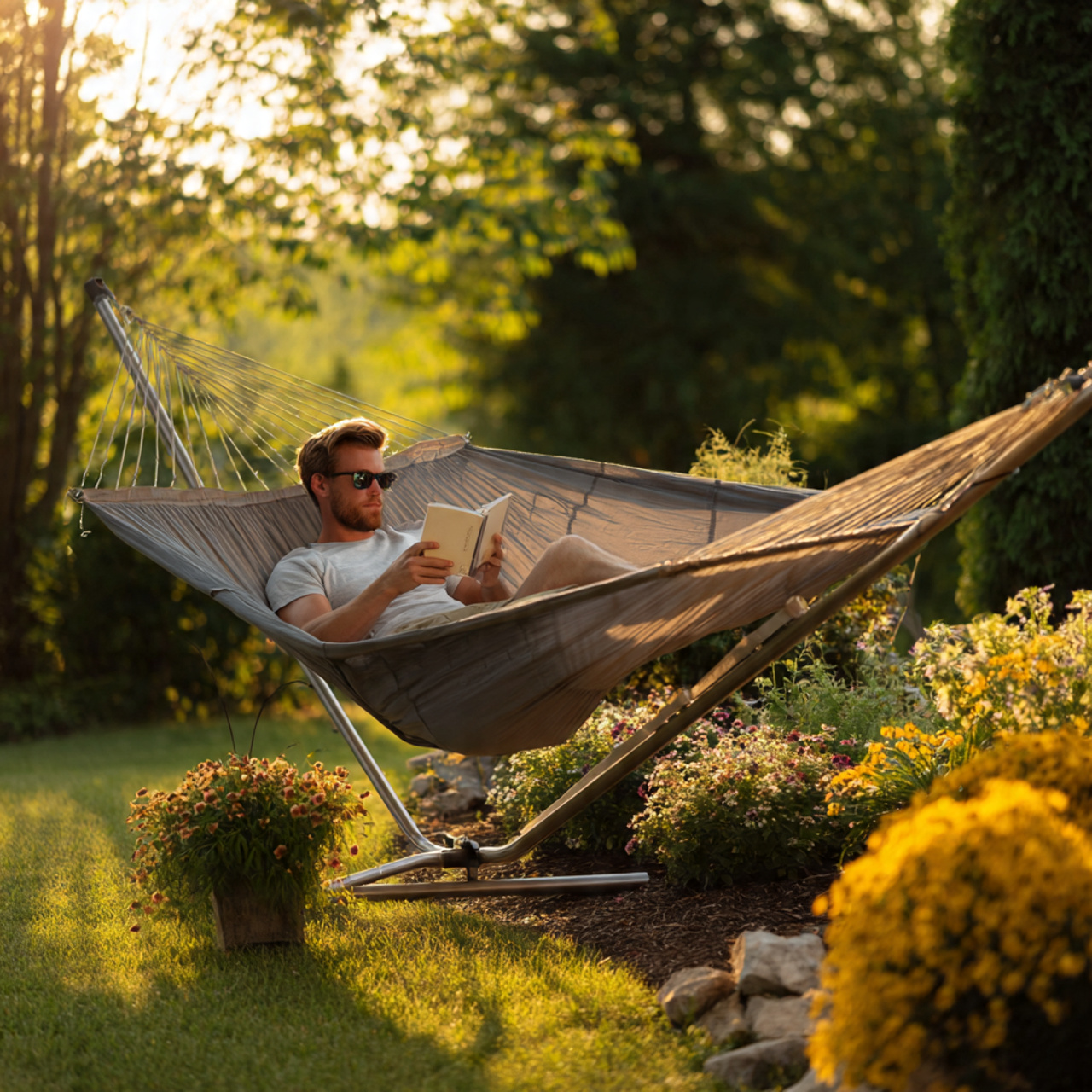 portable hammock with stand placed near a