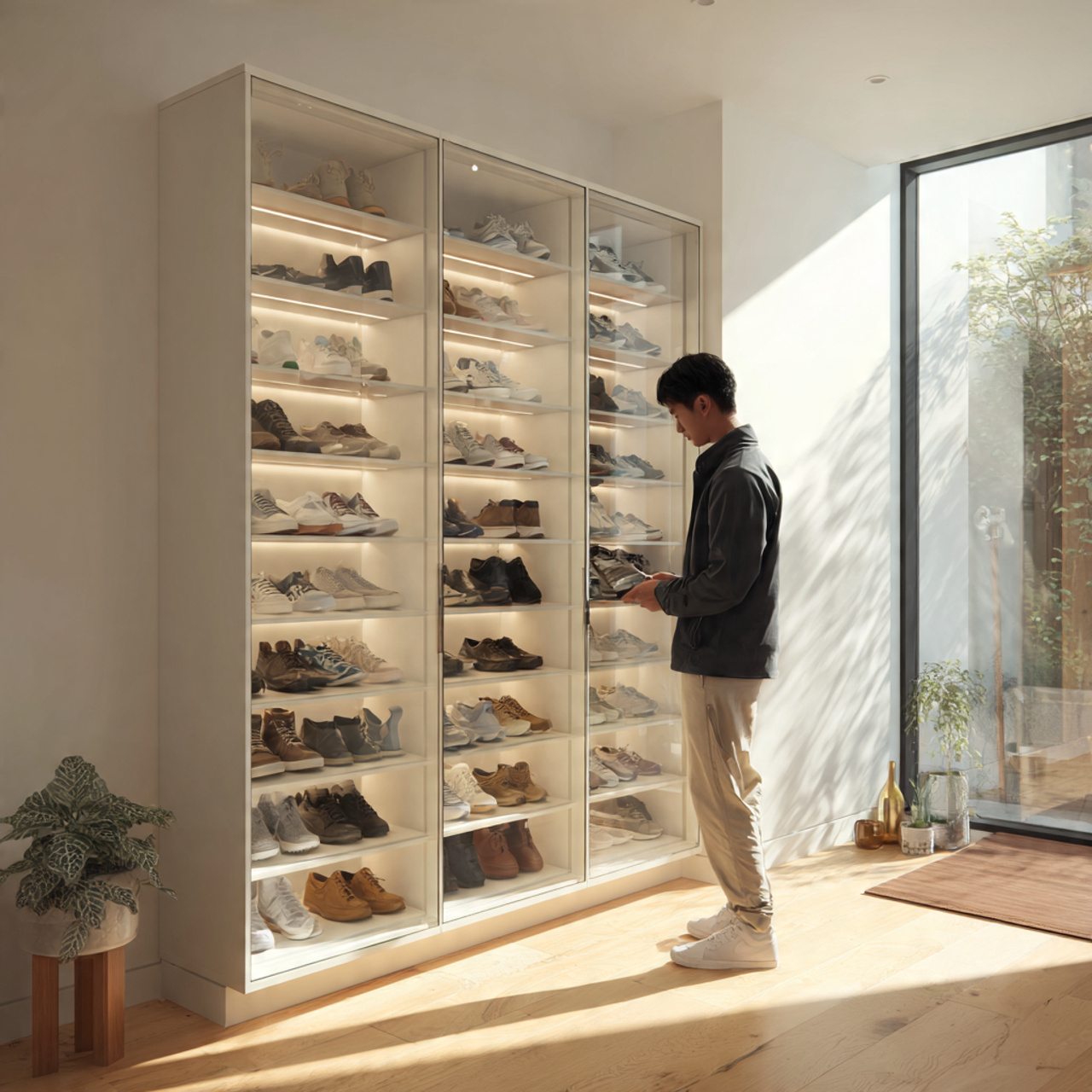 realistic image of a modern mudroom showcasing