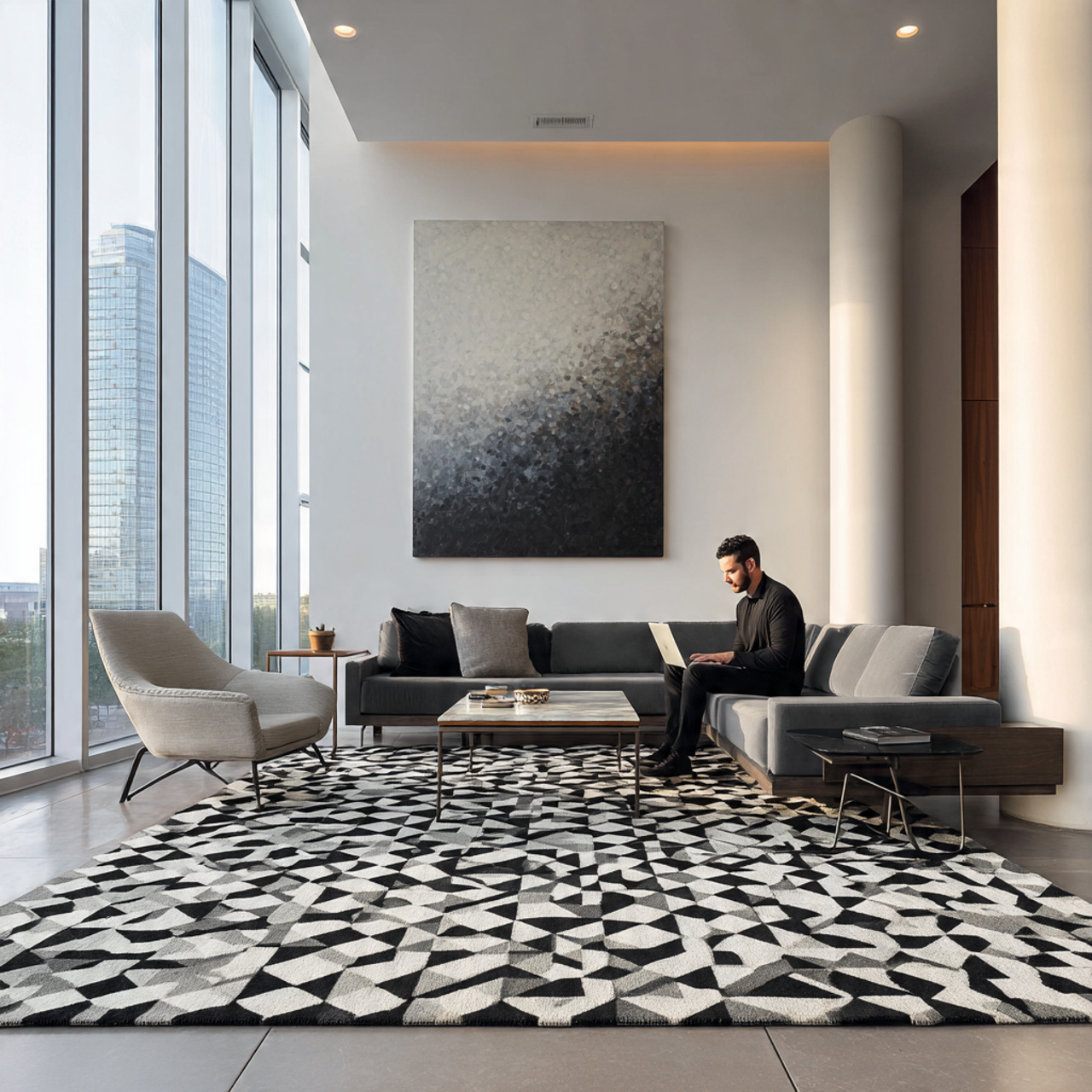 realistic modern living room featuring a large