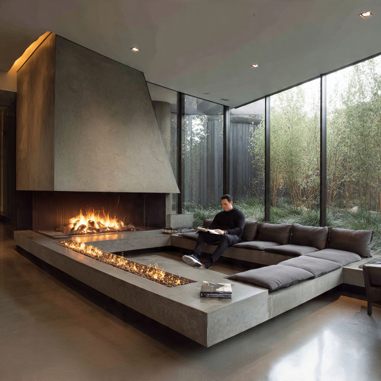 realistic modern living room with a minimalist