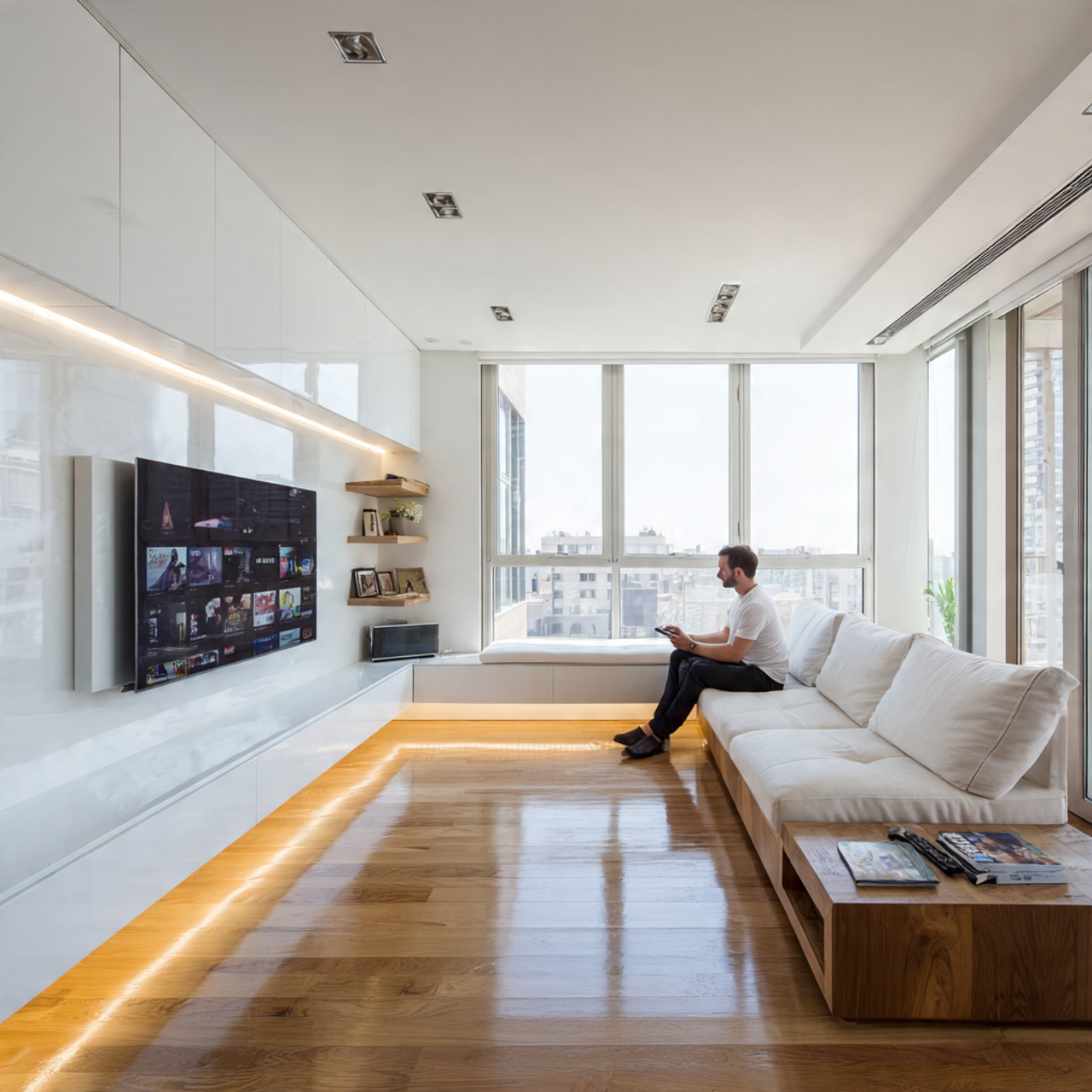 realistic modern living room with a seamless