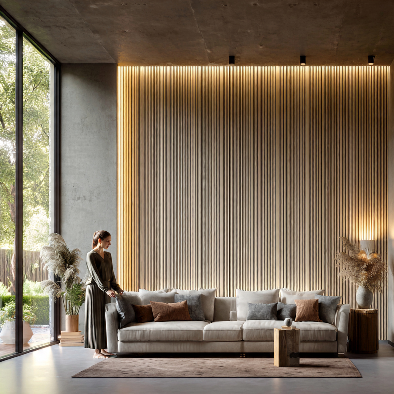 realistic modern living room with a vertical