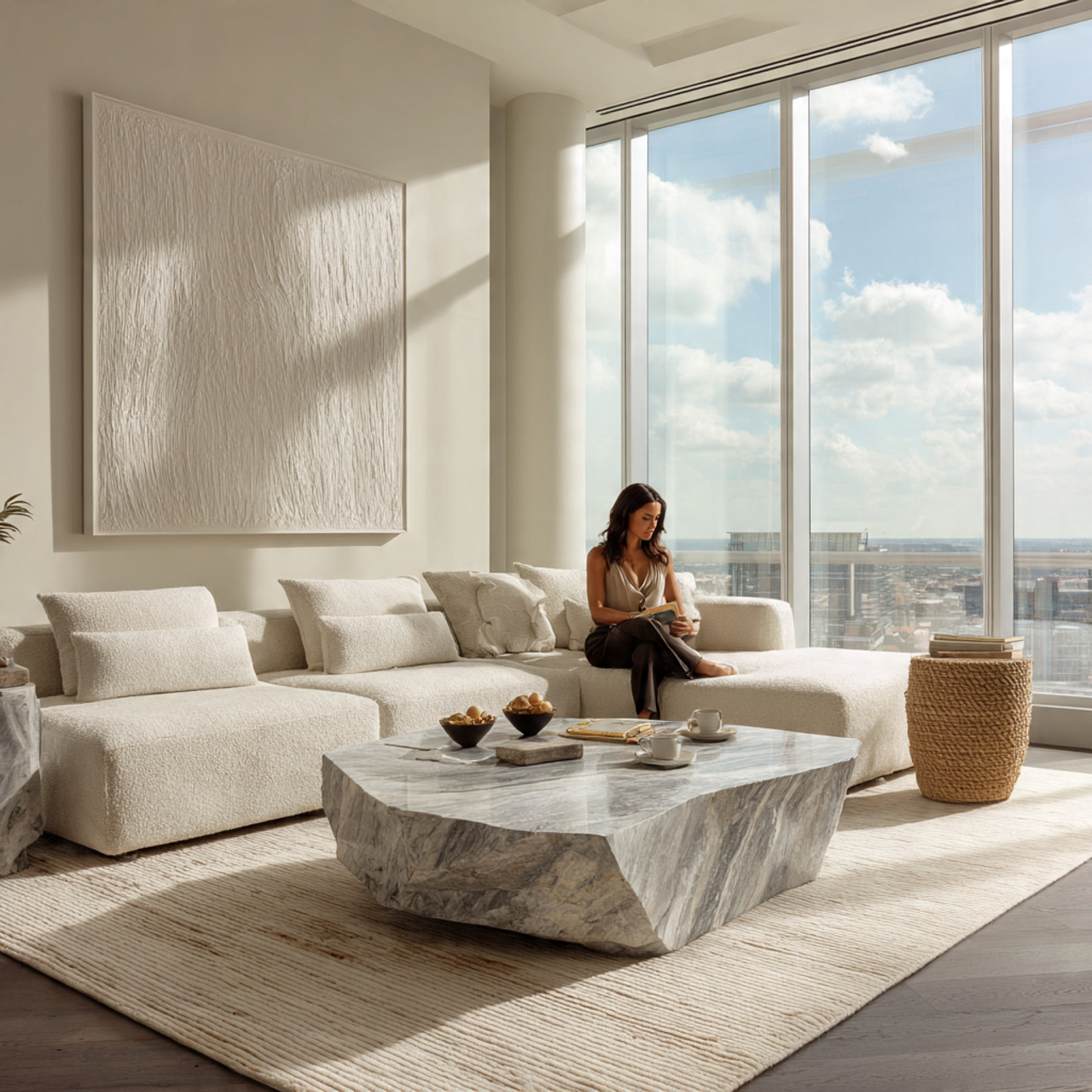 realistic modern living room with an artistic