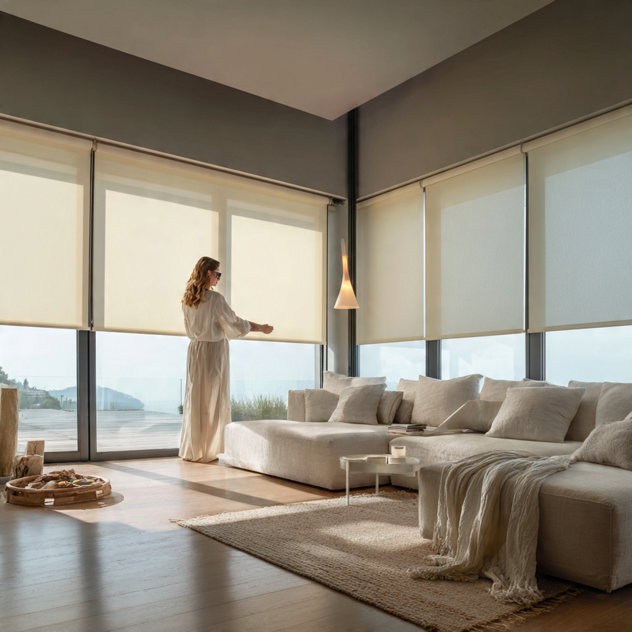 realistic modern living room with customized roller