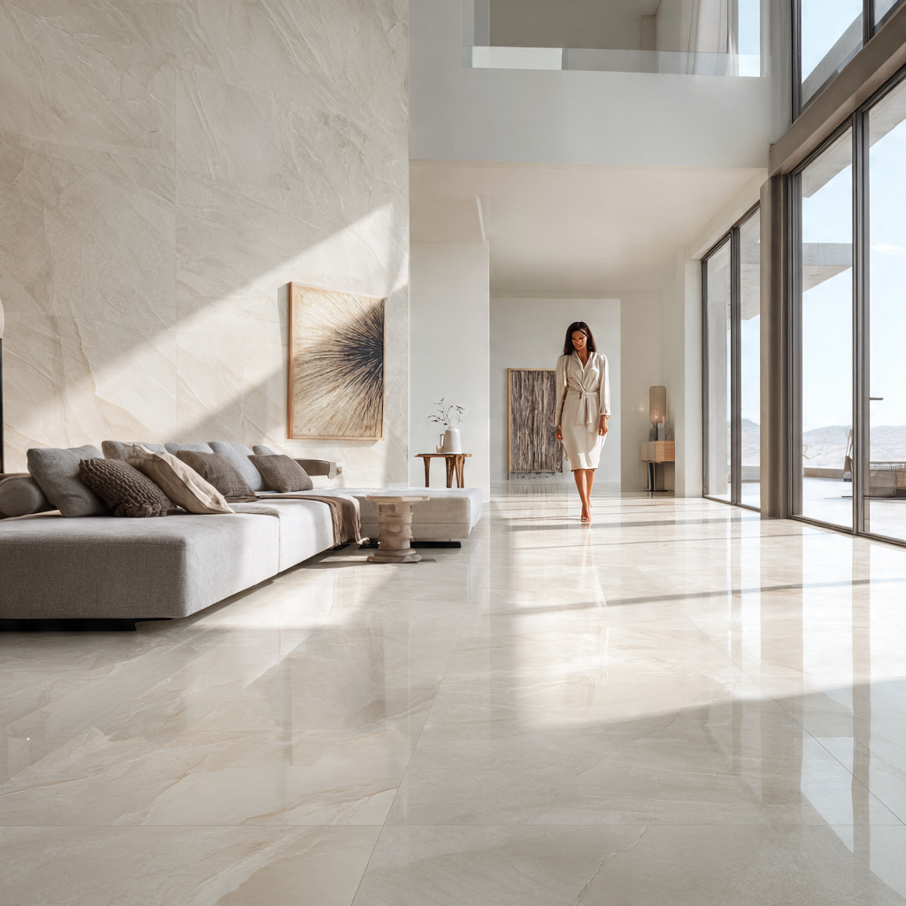 realistic modern living room with large format