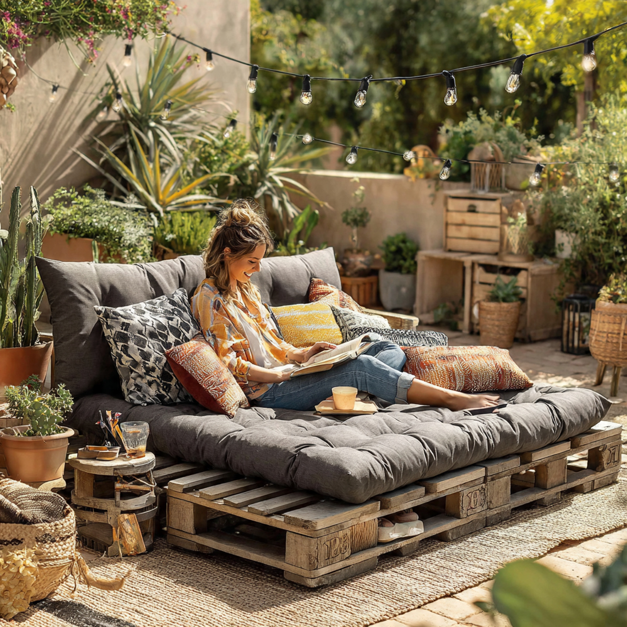 realistic outdoor scene of a diy pallet