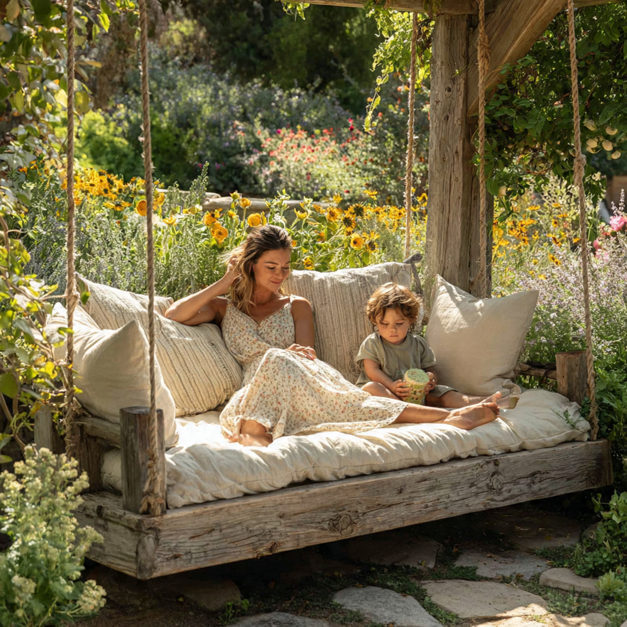 repurposed wooden swing set converted into a