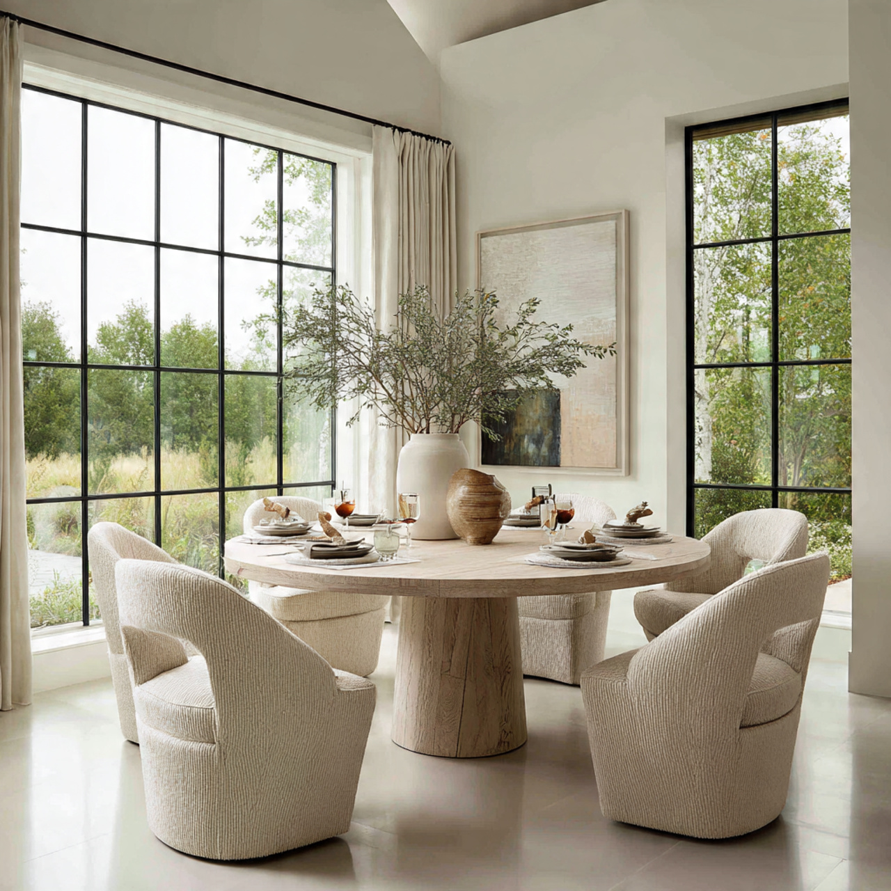 round dining table with a single central
