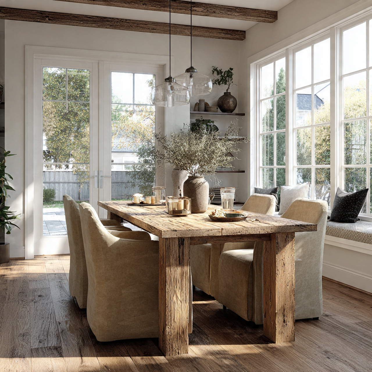 rustic farmhouse dining area featuring a reclaimed