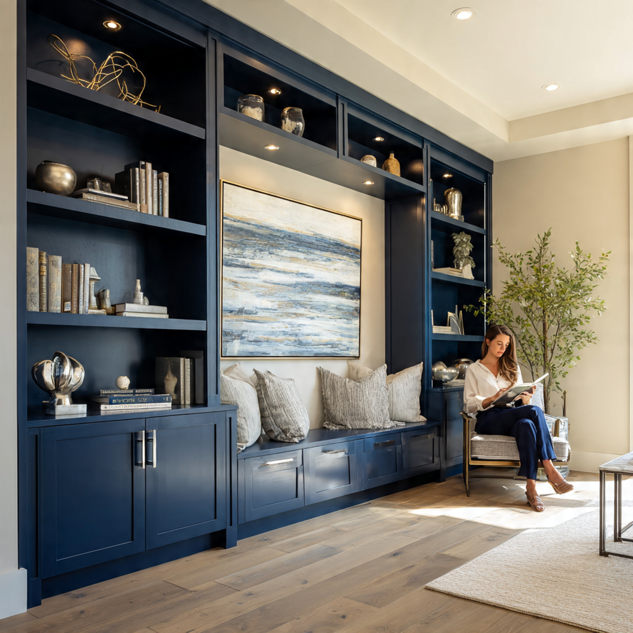 sophisticated living room with blue living room