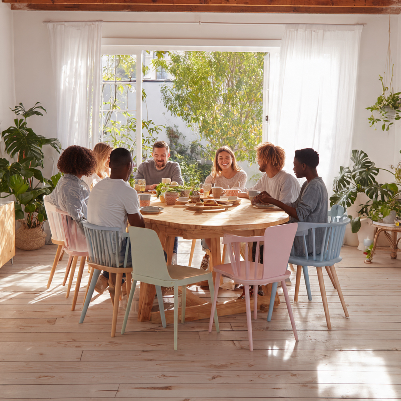 spacious dining room with an oval wooden