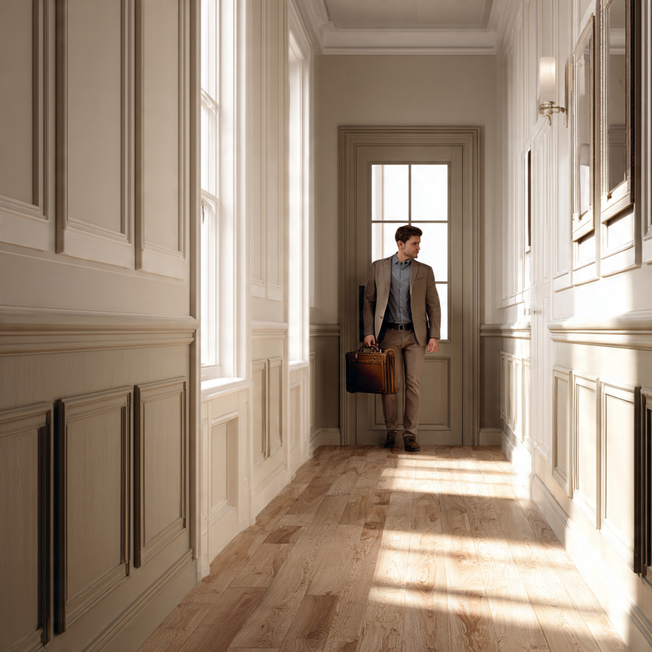stylish hallway with two tone wainscoting the panels