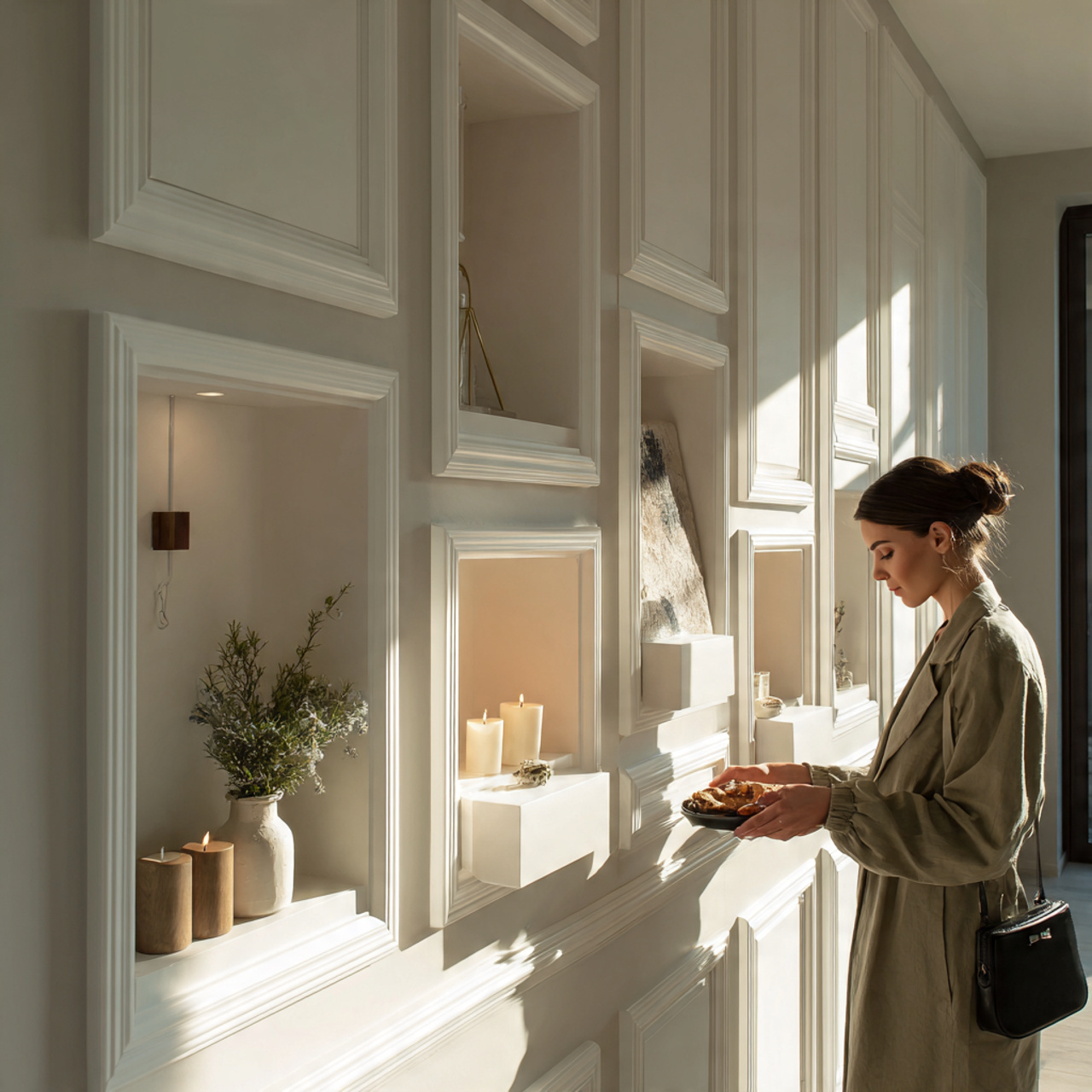 stylish hallway with wainscoting incorporating integrated wall