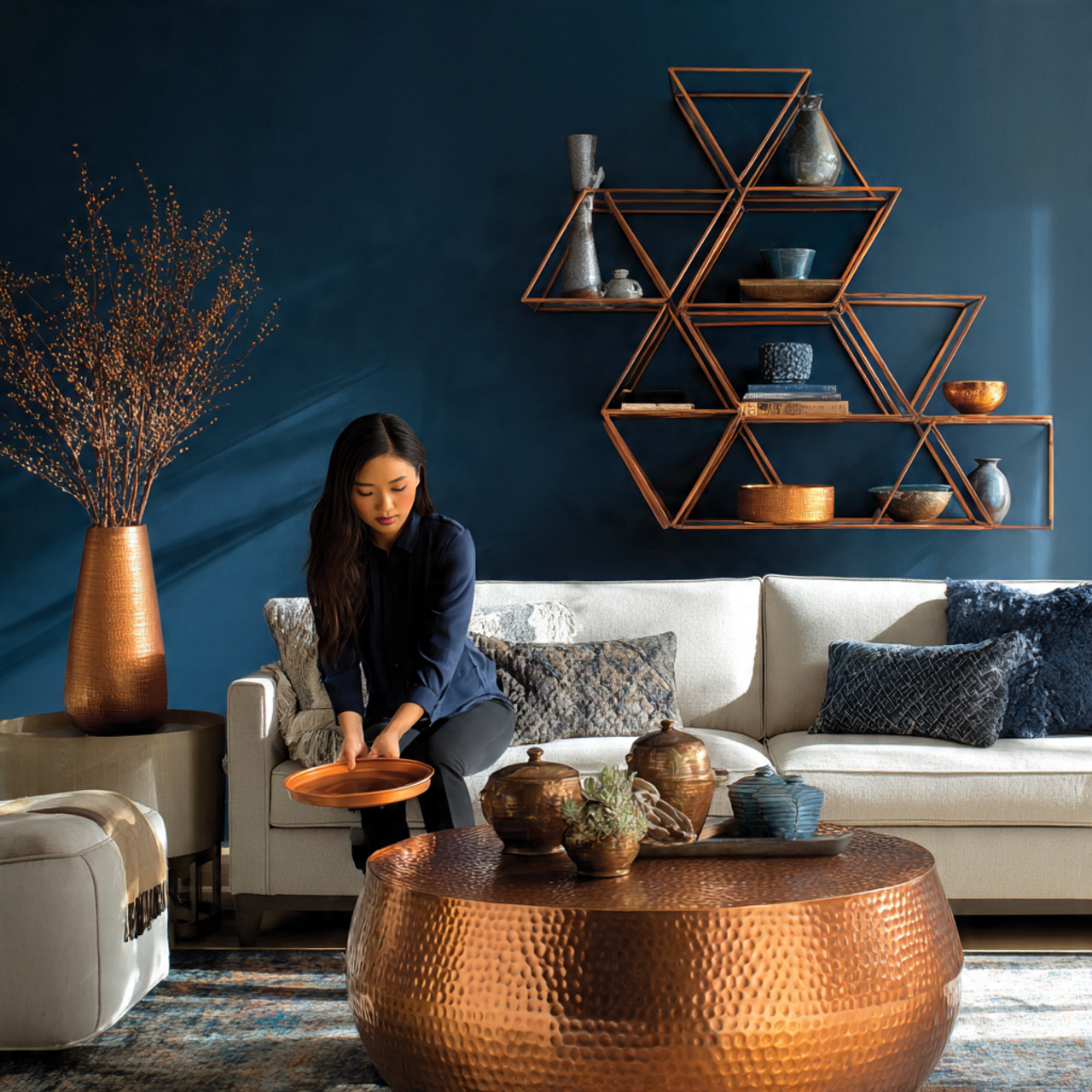 stylish living room featuring blue living room