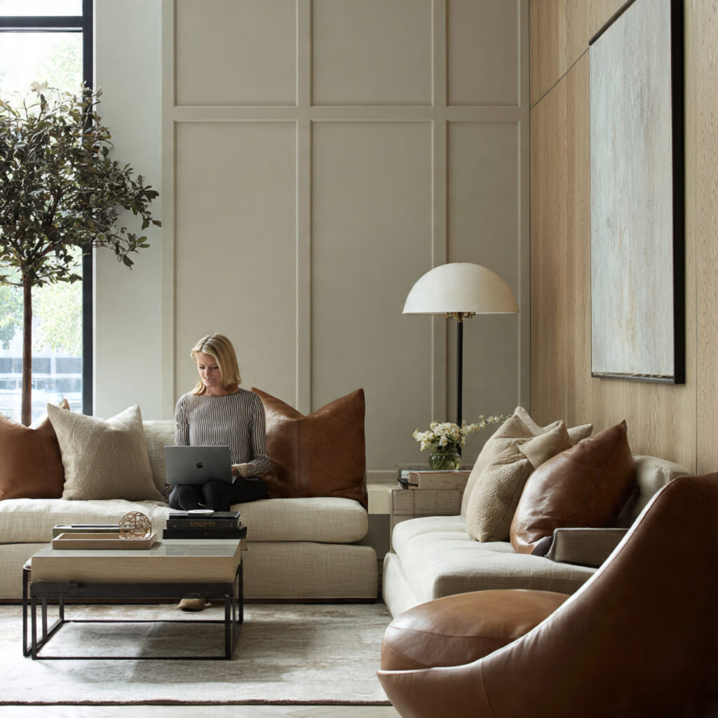 stylish modern living room with a linen