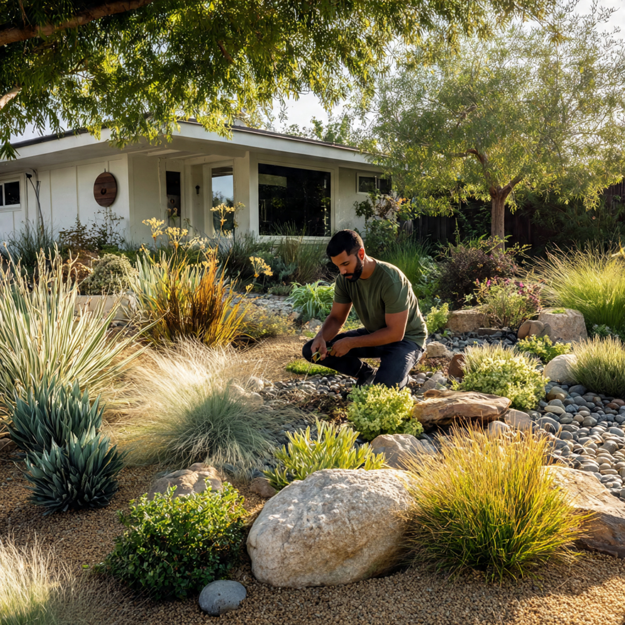 25 Backyard Ideas That Boost Value, Style & Everyday Enjoyment 23 a backyard featuring drought tolerant landscaping with succulents