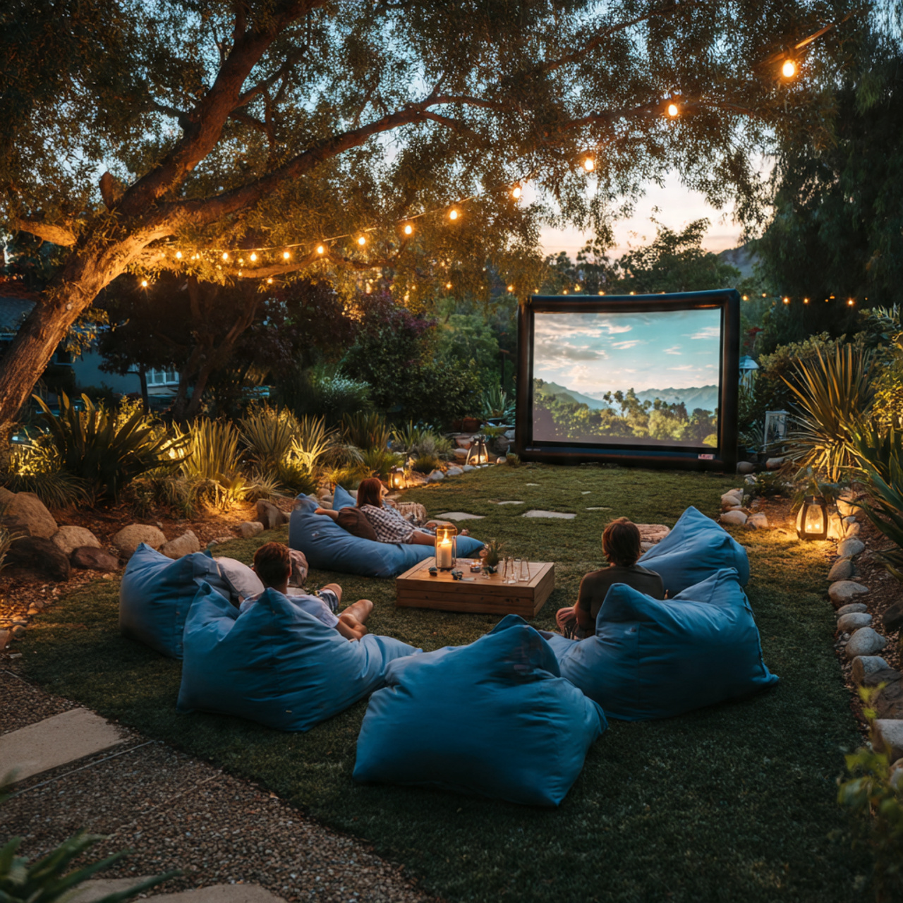 25 Backyard Ideas That Boost Value, Style & Everyday Enjoyment 14 a backyard setup with an outdoor movie