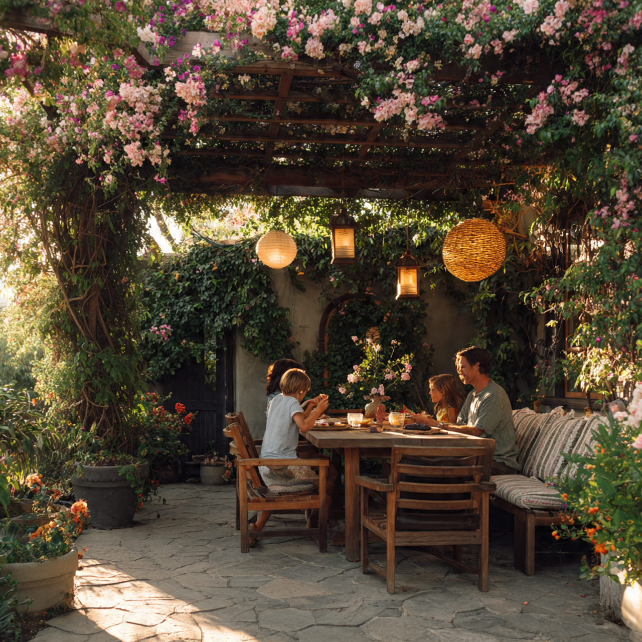 25 Backyard Ideas That Boost Value, Style & Everyday Enjoyment 22 a backyard shaded dining alcove under a