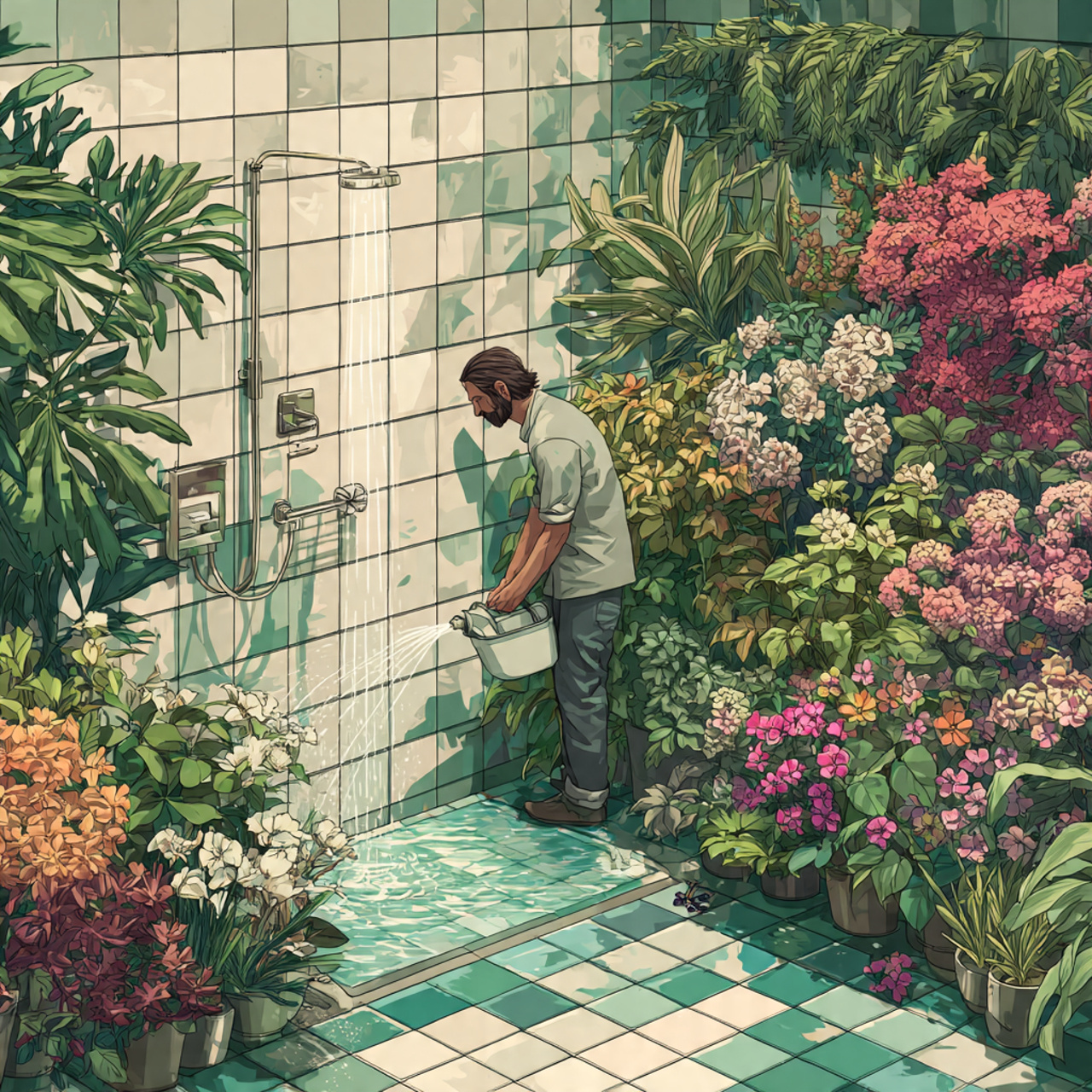 25 Bathroom Plants Ideas: Transform Your Space into a Lush, Relaxing Sanctuary 23 a bathroom shower area with tropical flowering