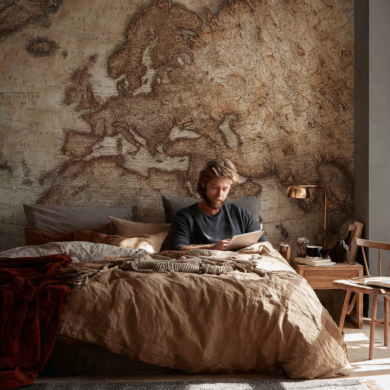 25 Bedroom Wall Ideas for a Stylish, Cozy & Luxurious Home Retreat 20 a bedroom with a large antique map