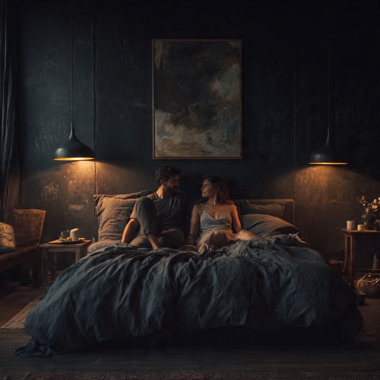 25 Romantic Bedroom Ideas for a Warm, Elegant & Dreamy Space 20 a bedroom with deep charcoal or navy