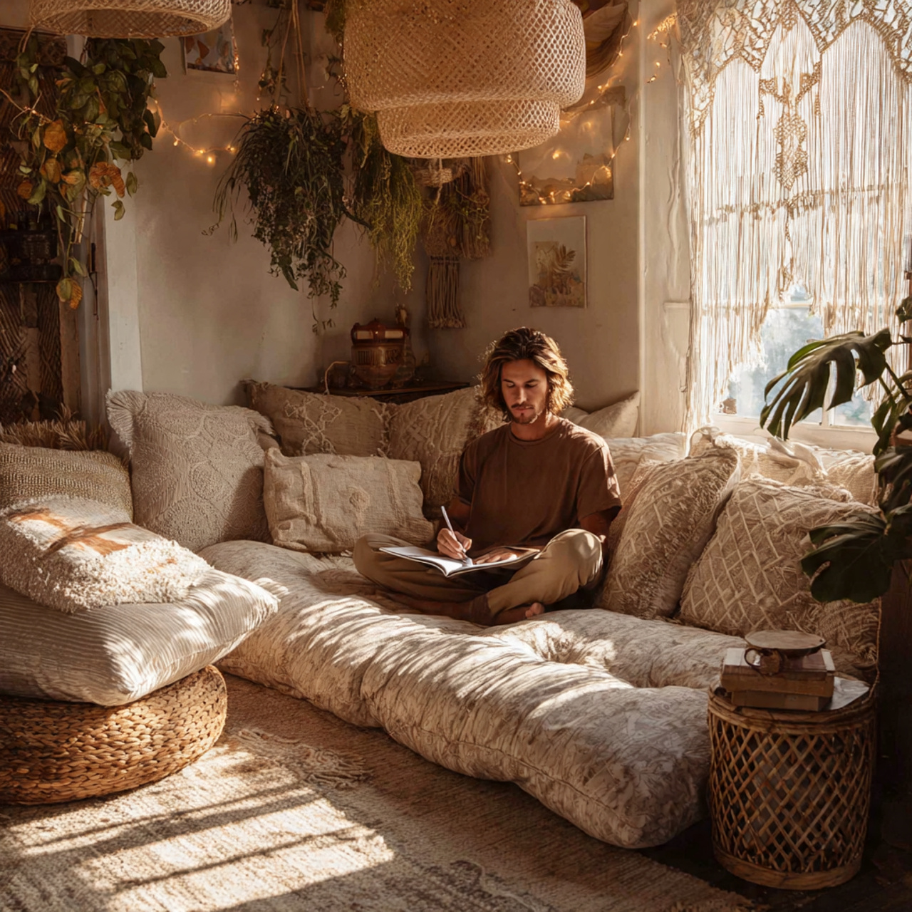 25 Cozy Nook Inspiration Ideas to Create Warm, Inviting Retreats at Home 4 a bohemian style floor pillow nook with oversized