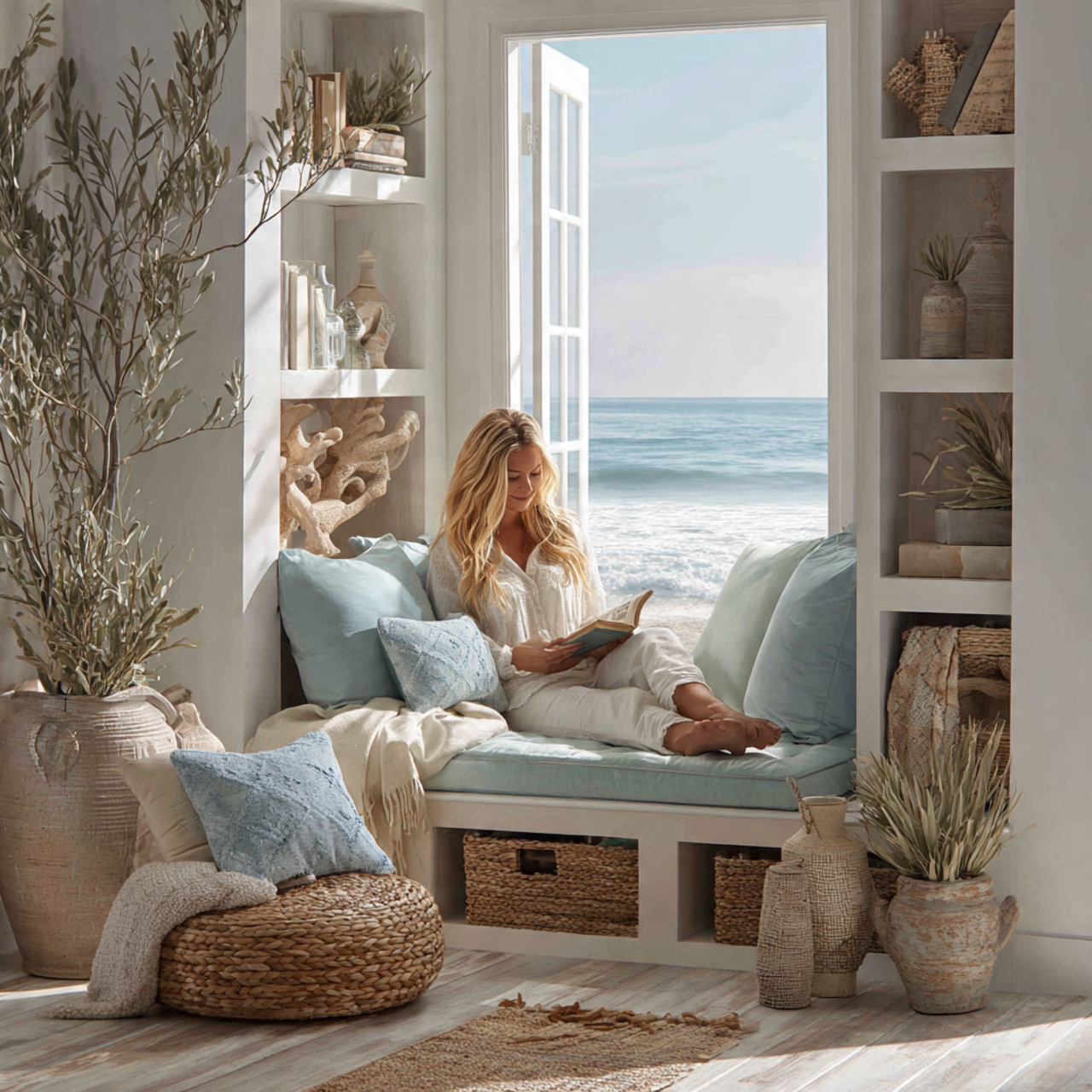 25 Inspiring Reading Room Ideas to Transform Your Space 24 a breezy coastal reading nook with soft