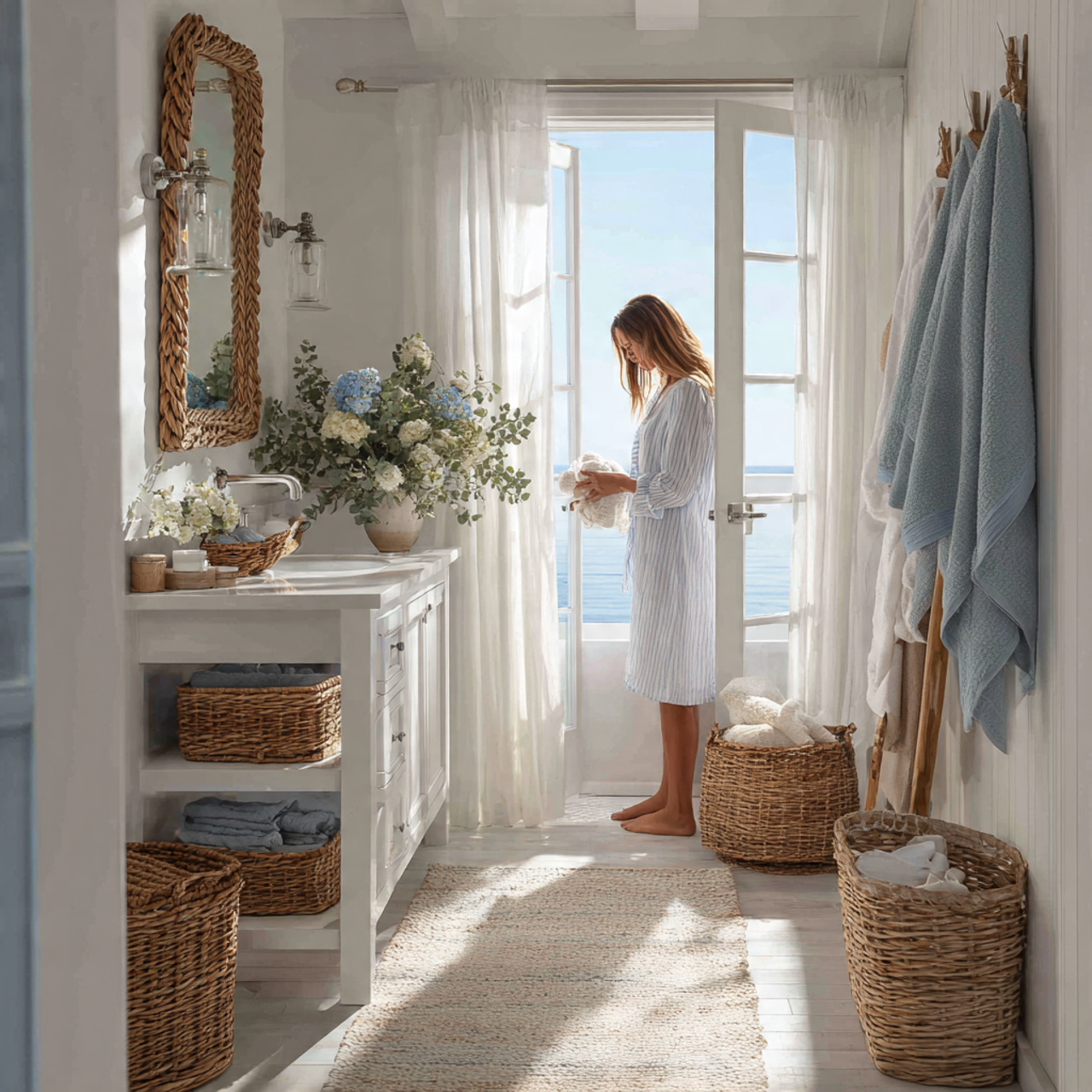 25 Bathroom Decoration & Ideas: Transform Your Bath Into a Luxurious Retreat 1 a bright airy coastal bathroom featuring whites