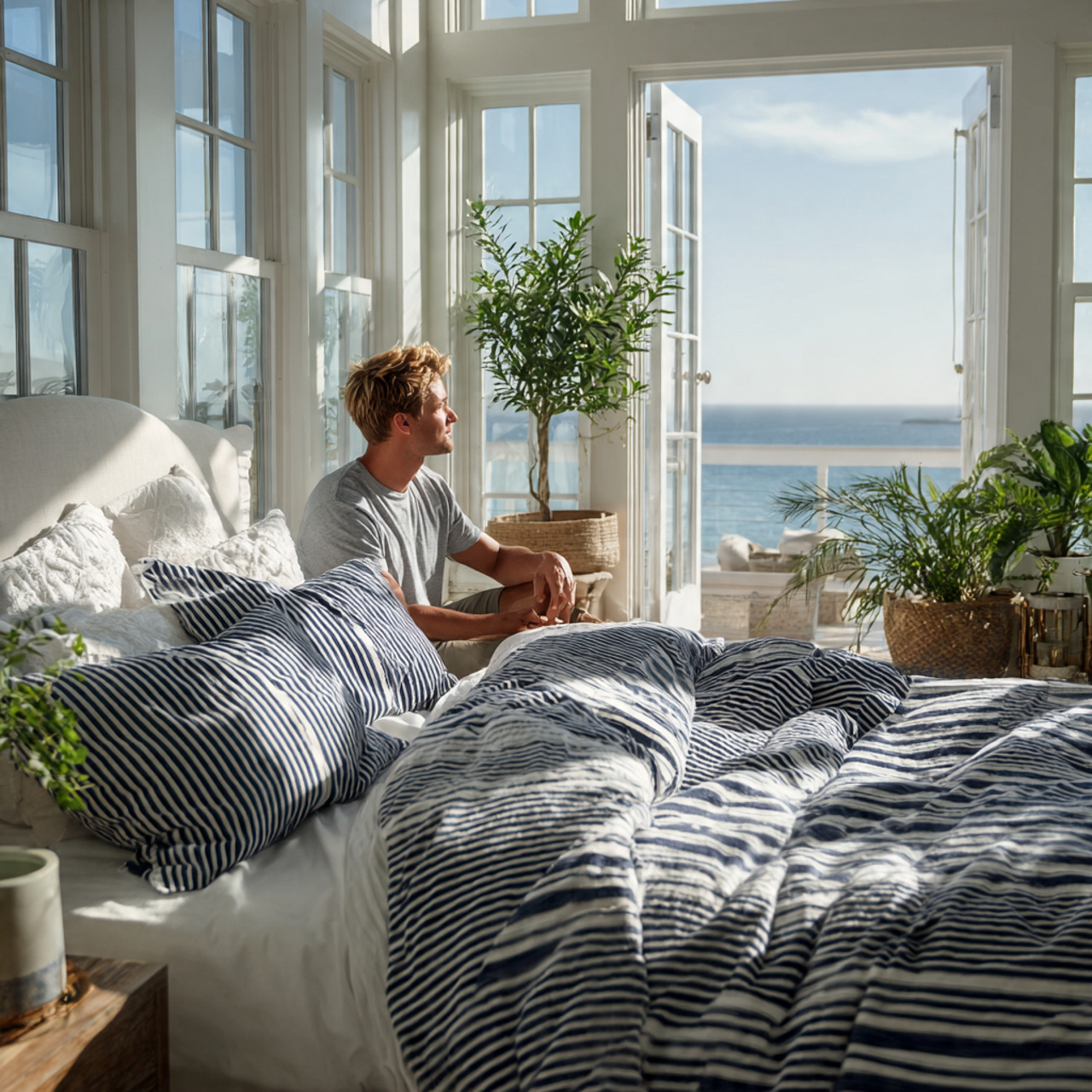 a bright and airy bedroom showcasing coastal