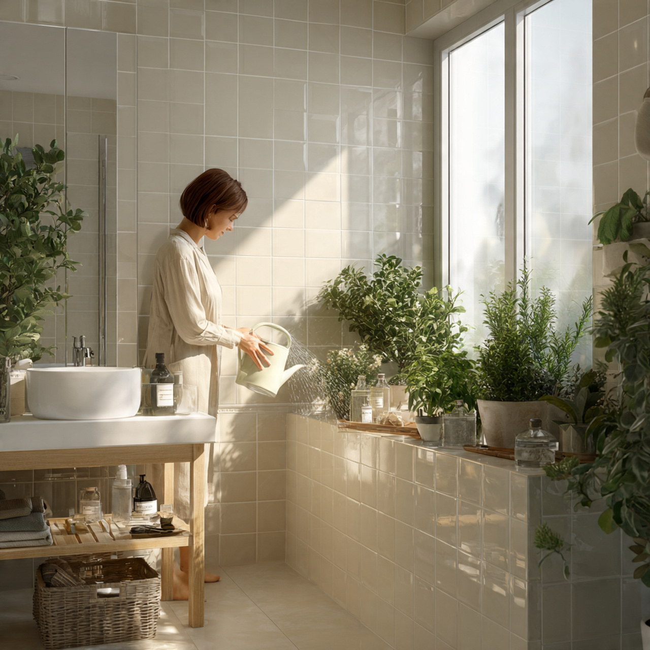 25 Bathroom Plants Ideas: Transform Your Space into a Lush, Relaxing Sanctuary 7 a bright bathroom with white and beige