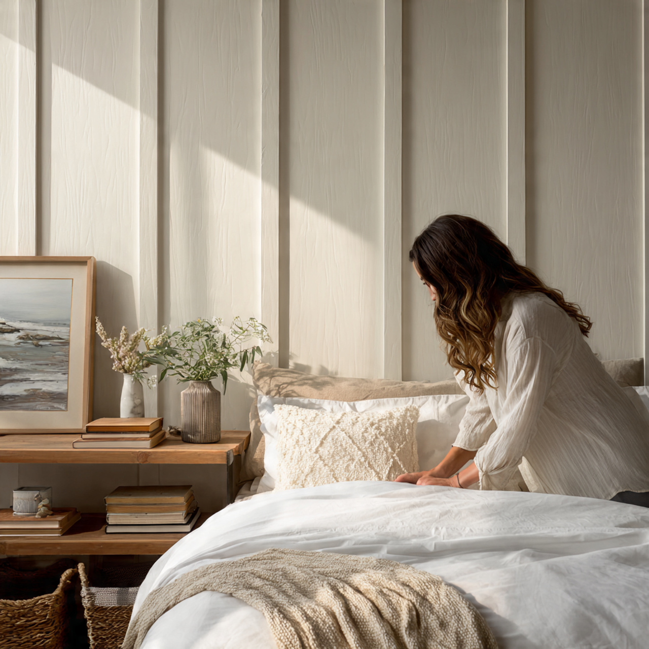 25 Bedroom Wall Ideas for a Stylish, Cozy & Luxurious Home Retreat 13 a bright bedroom featuring symmetrical board and