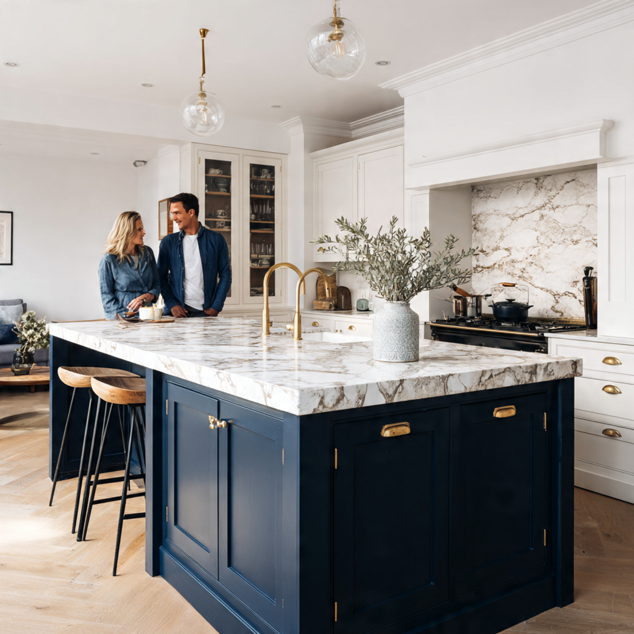 a bright designer kitchen showcasing kitchen island