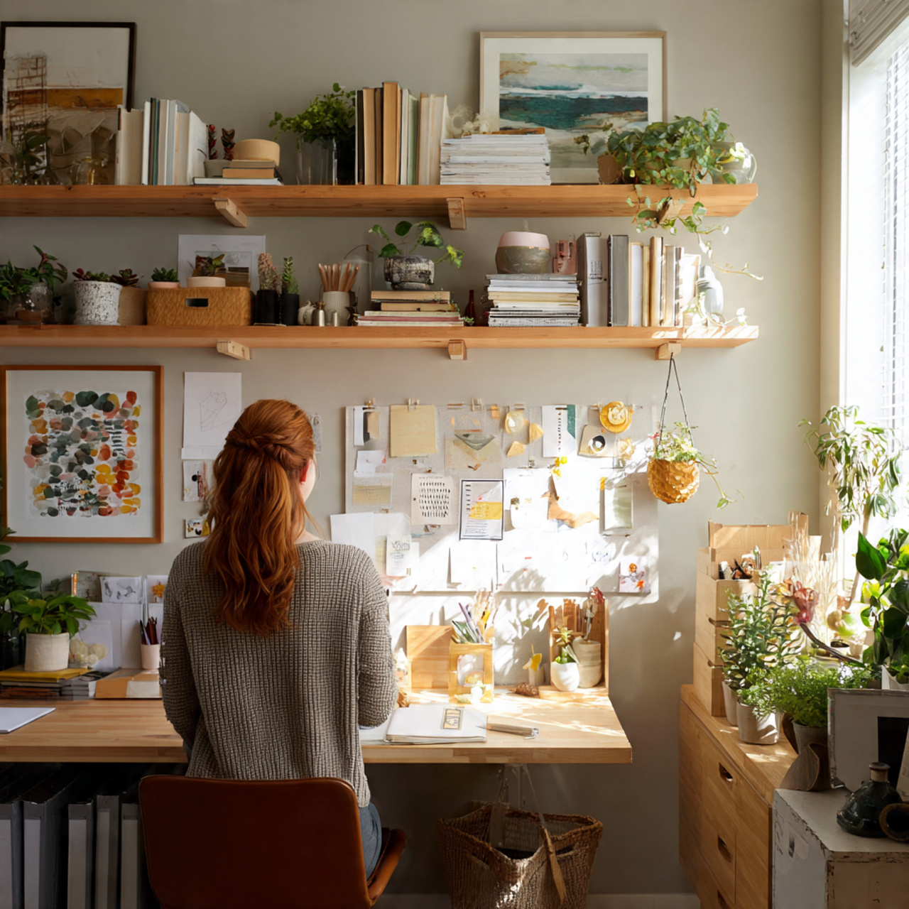 25 Home Office Ideas to Boost Productivity & Style Today 7 a bright home office featuring floating shelves