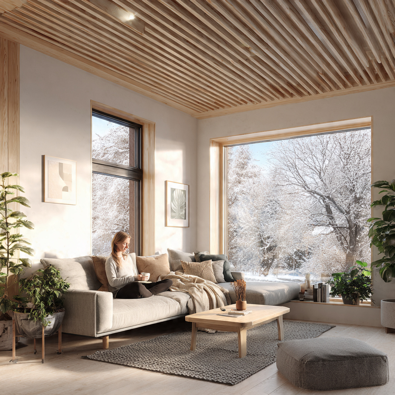 a bright scandinavian inspired living space showcasing fall