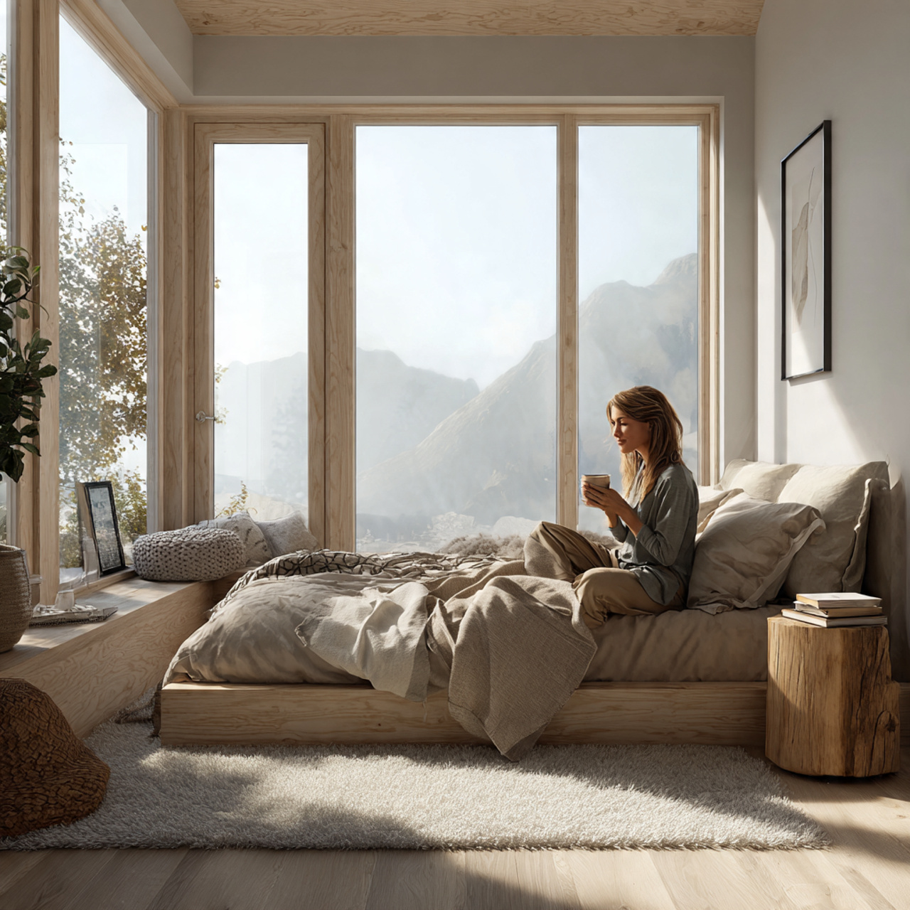 a bright scandinavian style bedroom with clean lines