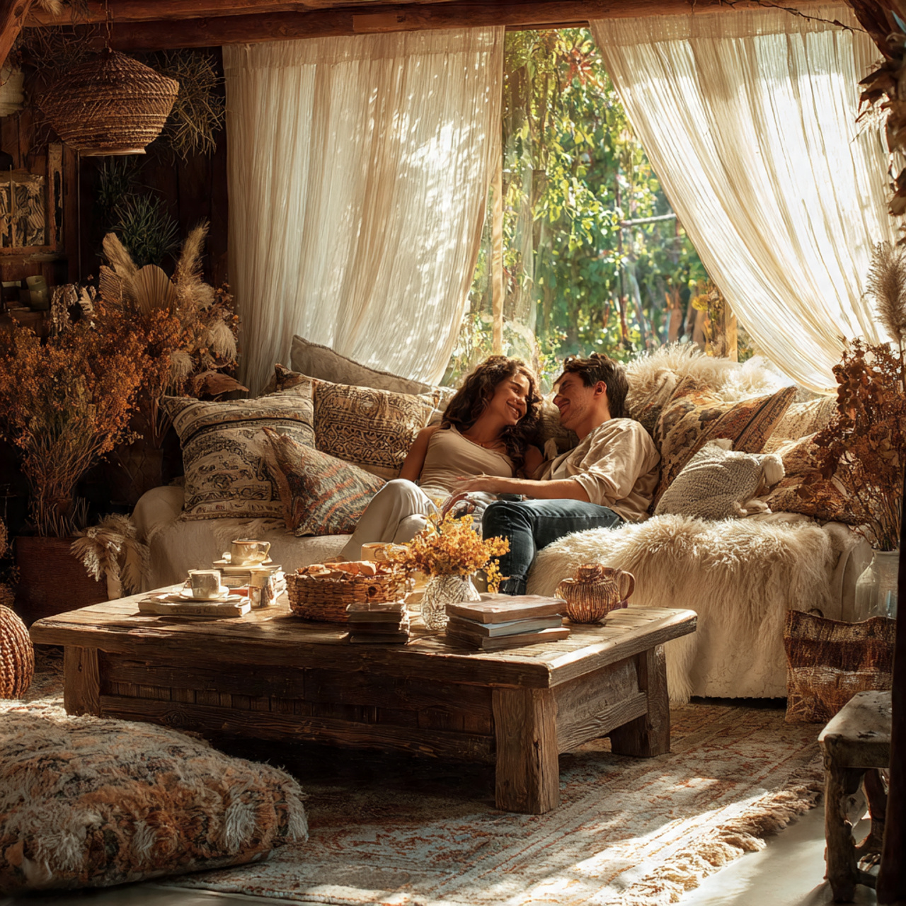 a charming cottagecore living room with a